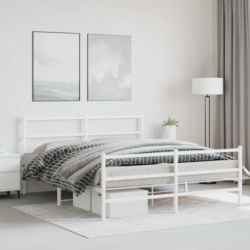 vidaXL Metal Bed White King (5')